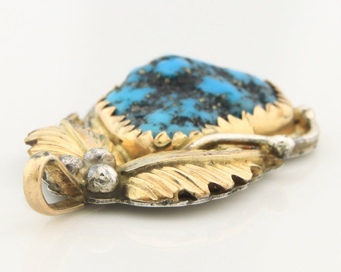 Navajo Pendant Sterling Silver & Gold Natural Blue Turquoise Signed Virgnina C