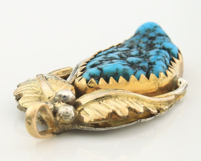 Navajo Pendant Sterling Silver & Gold Natural Blue Turquoise signed Virgnina C