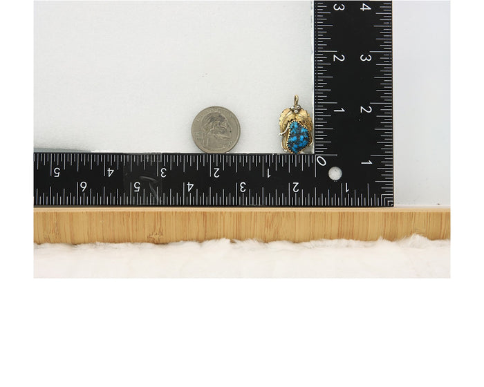 Navajo Pendant Sterling Silver & Gold Natural Blue Turquoise Signed Virgnina C