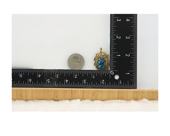 Navajo Pendant Sterling Silver & Gold Natural Blue Turquoise Signed Virgnina C