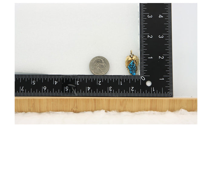 Navajo Pendant Sterling Silver & Gold Natural Blue Turquoise signed Virgnina C