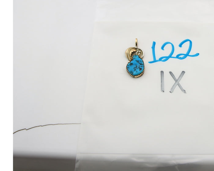 Navajo Pendant Sterling Silver & Gold Natural Blue Turquoise Signed Virgnina C
