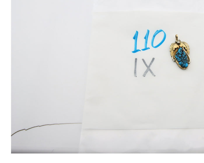Navajo Pendant Sterling Silver & Gold Natural Blue Turquoise signed Virgnina C