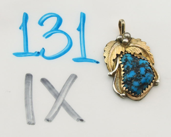 Navajo Pendant Sterling Silver & Gold Natural Blue Turquoise Signed Virgnina C