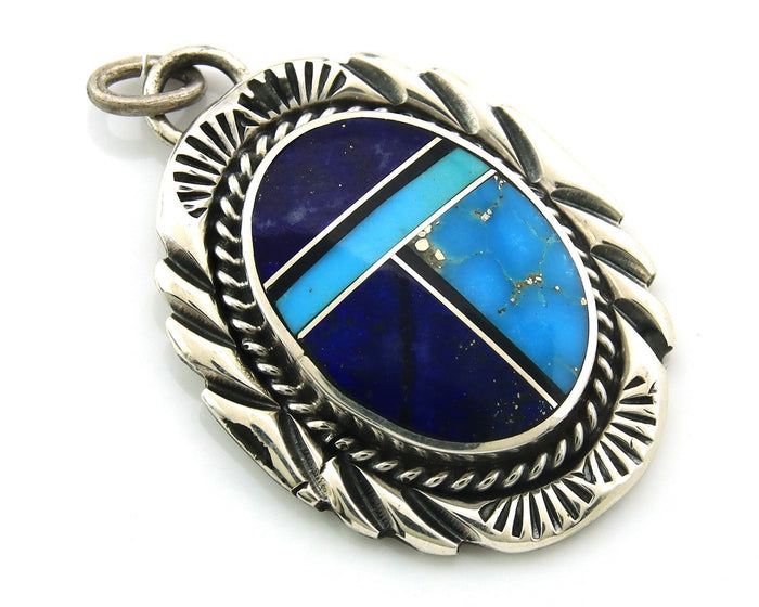Navajo Pendant Sterling Silver Natural Gemstone Vintage Signed Bull Head