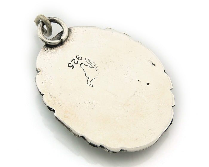 Navajo Pendant Sterling Silver Natural Gemstone Vintage Signed Bull Head