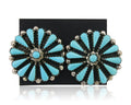 Navajo Petit Point Earrings 925 Silver Turquoise Signed Benson Yazzie C.80's