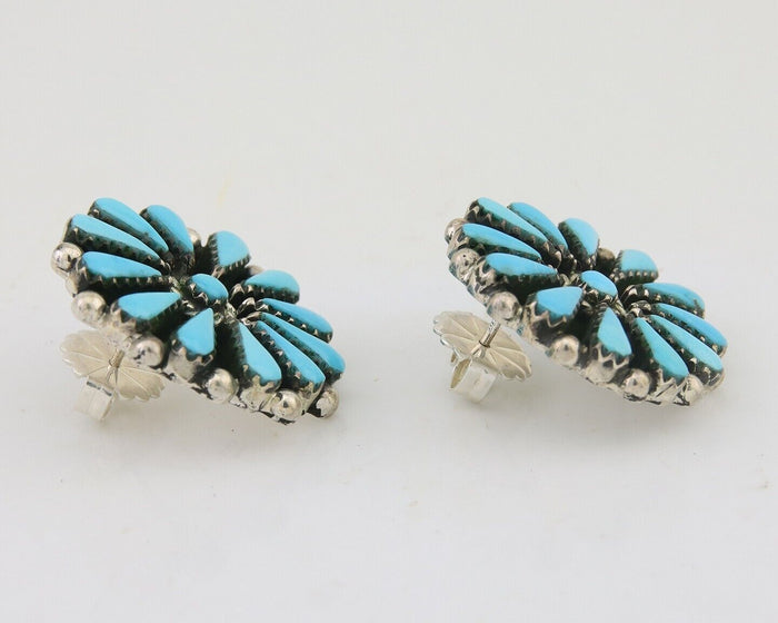 Navajo Petit Point Earrings 925 Silver Turquoise Signed Benson Yazzie C.80's
