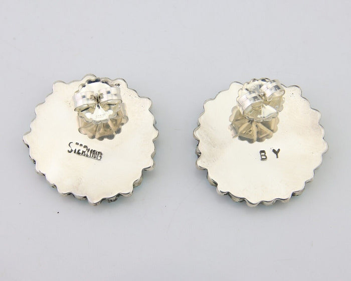 Navajo Petit Point Earrings 925 Silver Turquoise Signed Benson Yazzie C.80's