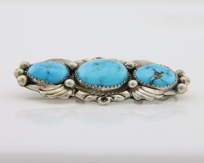 Navajo Pin 925 Silver Natural Blue Turquoise Artist Signed Billie Eagle C.80's