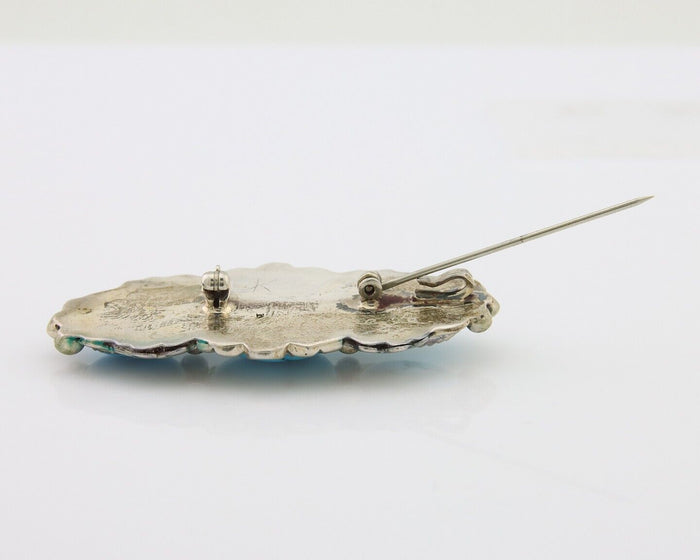 Navajo Pin 925 Silver Natural Blue Turquoise Artist Signed Billie Eagle C.80's