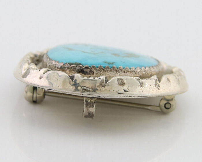 Navajo Pin 925 Silver Natural Blue Turquoise Artist Signed Hyson Craig C.80's