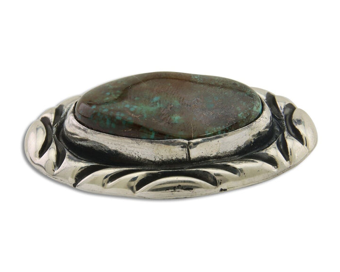 Navajo Pin 925 Silver Natural Mined Turquoise Artist Signed C Montoya C.80's
