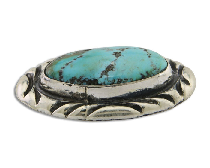 Navajo Pin 925 Silver Natural Mined Turquoise Artist Signed C Montoya C.80's