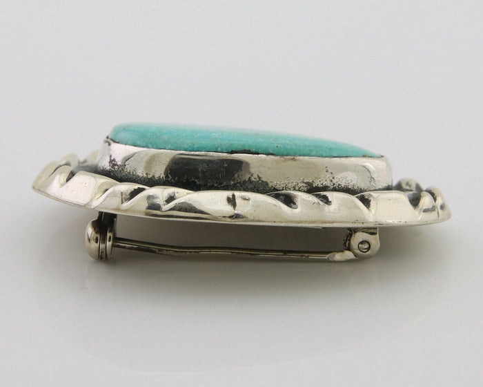 Navajo Pin 925 Silver Natural Mined Turquoise Artist Signed C Montoya C.80's