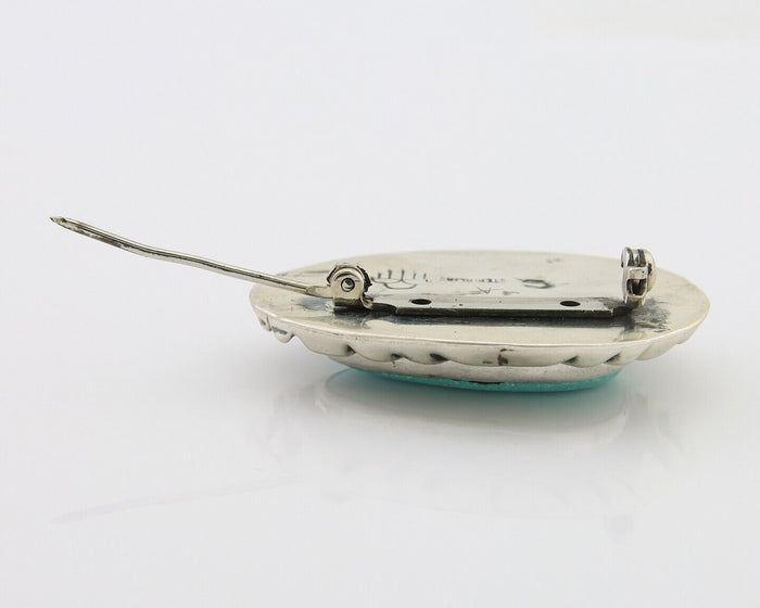 Navajo Pin 925 Silver Natural Mined Turquoise Artist Signed C Montoya C.80's