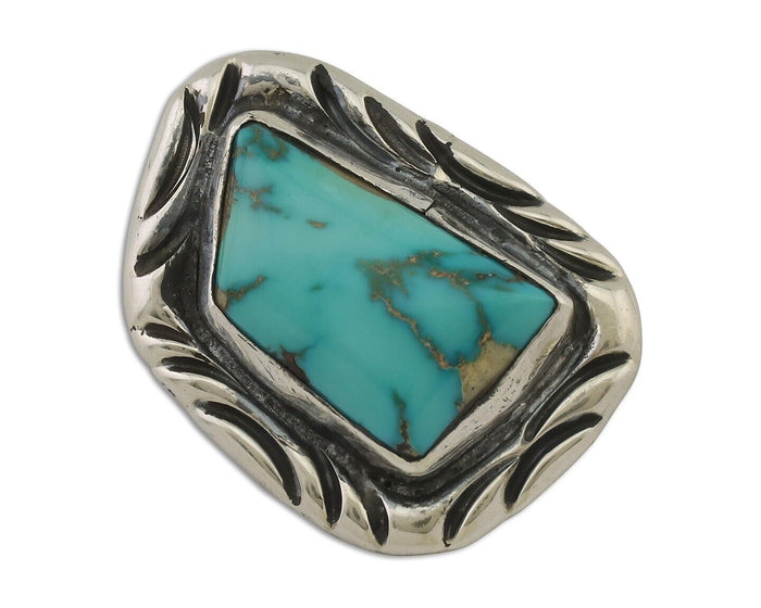 Navajo Pin 925 Silver Natural Royston Turquoise Signed C Raincloud C.80's