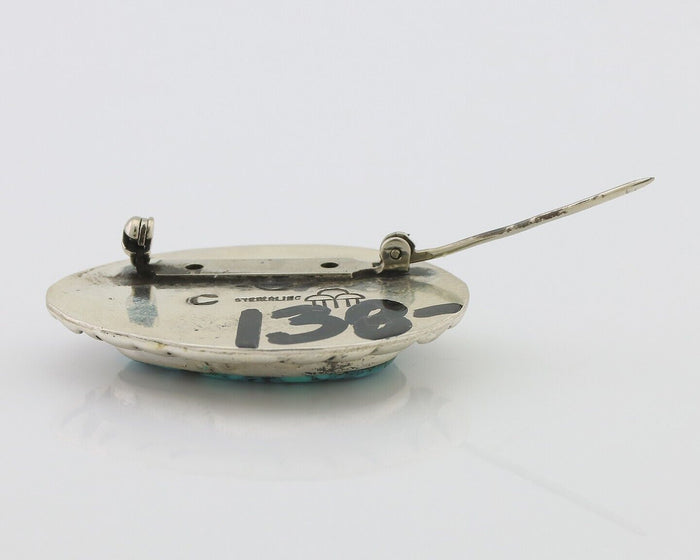 Navajo Pin 925 Silver Natural Spiderweb Turquoise Signed C Raincloud C.80's