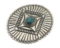 Navajo Pin 925 Silver Natural Turquoise Hand Stamped Native Artist C.80's