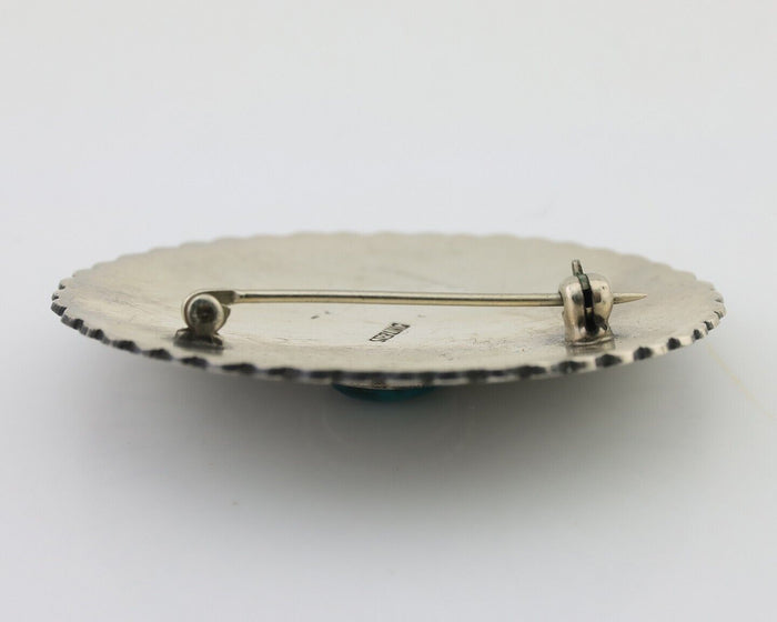 Navajo Pin 925 Silver Natural Turquoise Hand Stamped Native Artist C.80's
