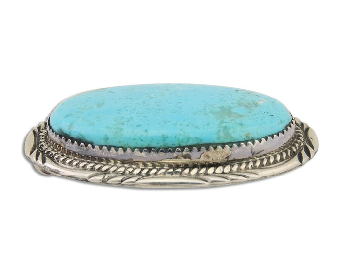 Navajo Pin Pendant 925 Silver Natural Blue Turquoise Artist signed DS C.80's