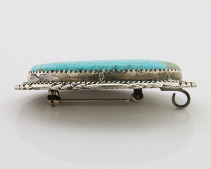 Navajo Pin Pendant 925 Silver Natural Blue Turquoise Artist signed DS C.80's