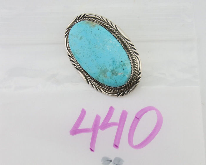 Navajo Pin Pendant 925 Silver Natural Blue Turquoise Artist signed DS C.80's
