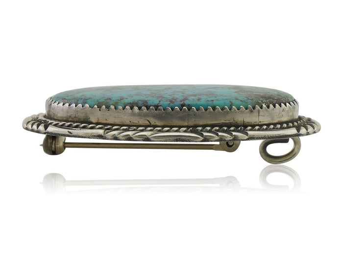 Navajo Pin Pendant 925 Silver Natural Spiderweb Turquoise Signed S C.80's