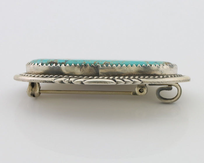 Navajo Pin Pendant 925 Silver Natural Spiderweb Turquoise Signed S C.80's