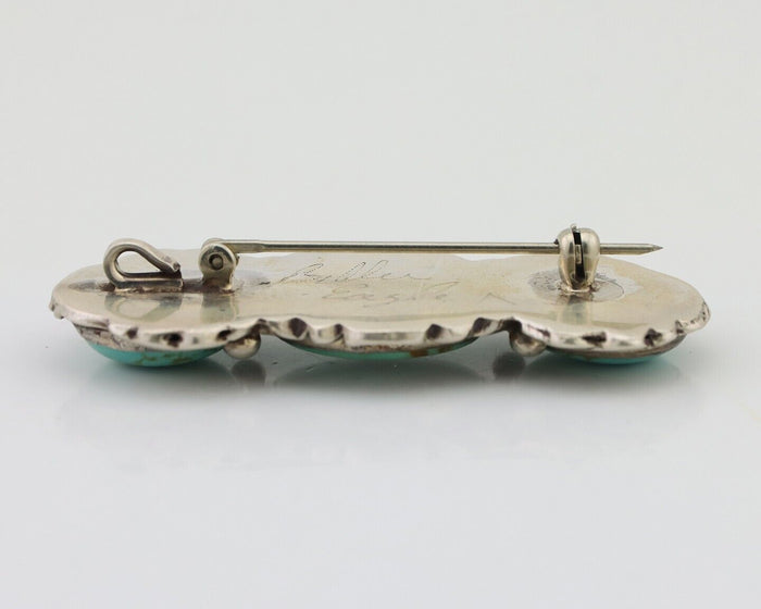 Navajo Pin Pendant 925 Silver Natural Turquoise Signed Billy Eagle C.80's