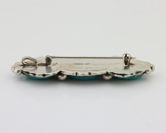 Navajo Pin Pendant 925 Silver Natural Turquoise Signed Billy Eagle C.80's