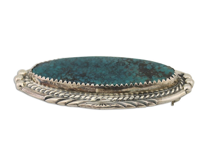 Navajo Pin Pendant 925 Silver Turquoise Hand Stamped Artist Signed D C.80's