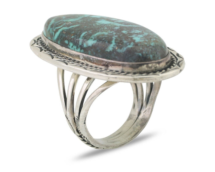 Navajo Ring 925 Silver Apache Blue Turquoise Native American Artist C.80's