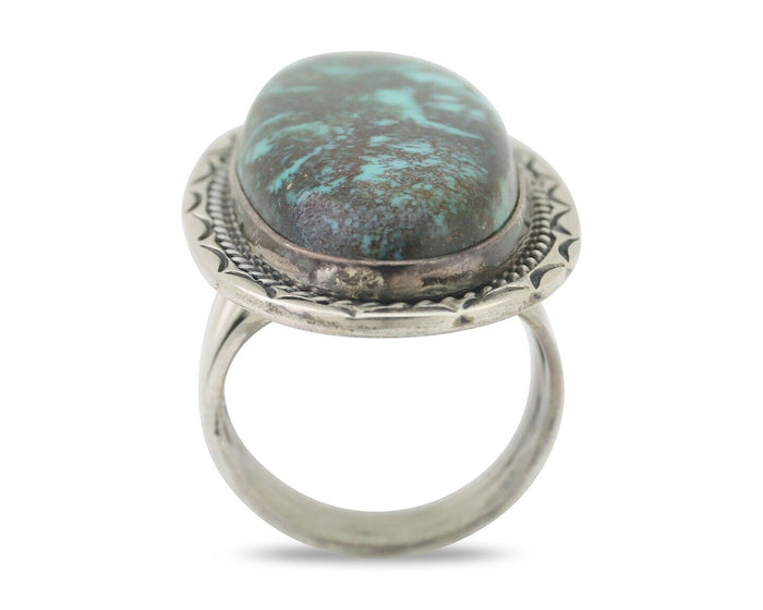 Navajo Ring 925 Silver Apache Blue Turquoise Native American Artist C.80's