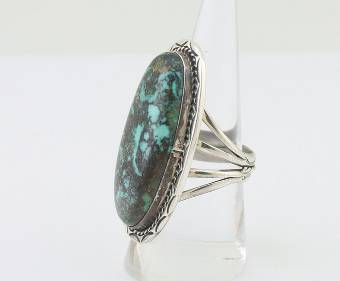 Navajo Ring 925 Silver Apache Blue Turquoise Native American Artist C.80's