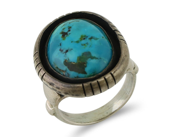 Navajo Ring 925 Silver Arizona Turquoise Signed M Montoya C.80's