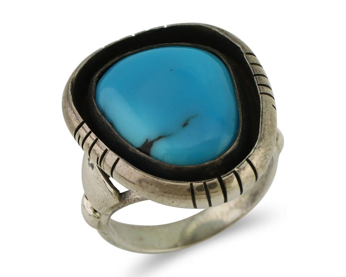 Navajo Ring 925 Silver Arizona Turquoise Signed M Montoya C.80's