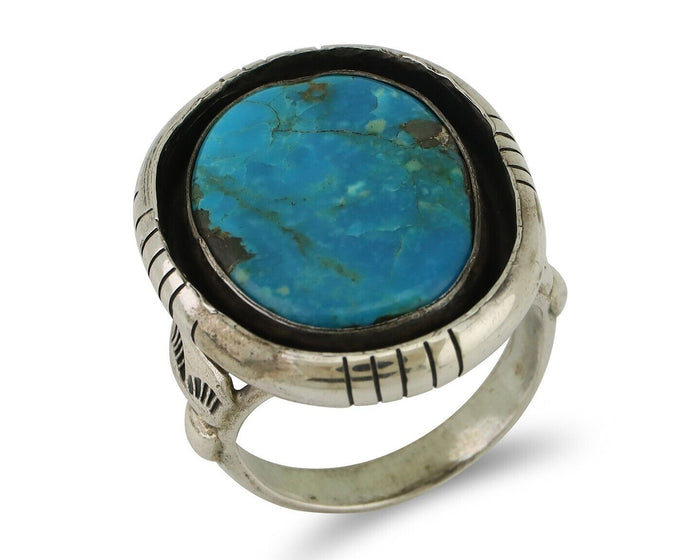 Navajo Ring 925 Silver Arizona Turquoise Signed M Montoya C.80's