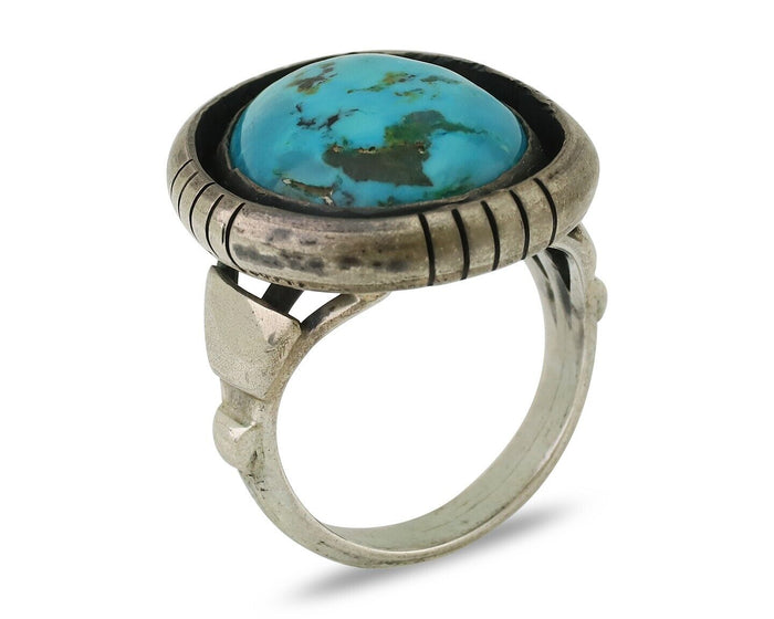 Navajo Ring 925 Silver Arizona Turquoise Signed M Montoya C.80's