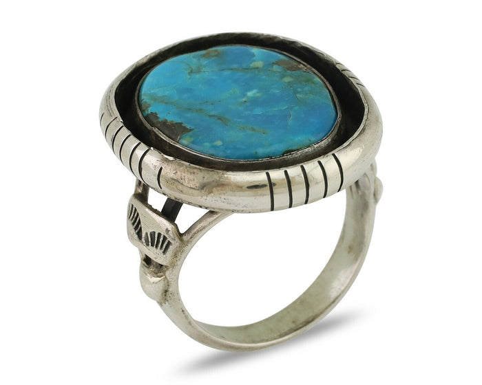 Navajo Ring 925 Silver Arizona Turquoise Signed M Montoya C.80's