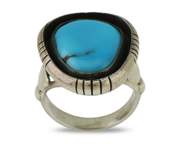 Navajo Ring 925 Silver Arizona Turquoise Signed M Montoya C.80's