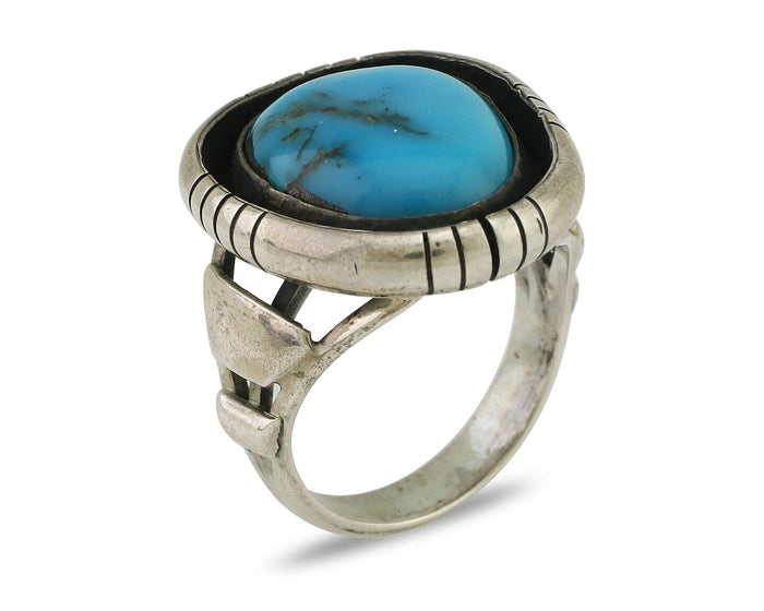 Navajo Ring 925 Silver Arizona Turquoise Signed M Montoya C.80's