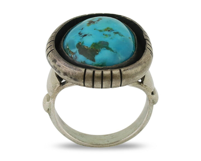 Navajo Ring 925 Silver Arizona Turquoise Signed M Montoya C.80's
