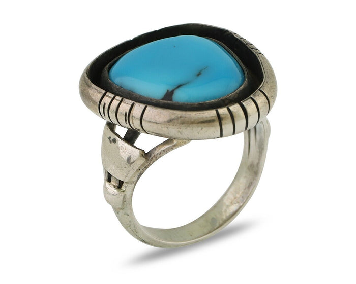 Navajo Ring 925 Silver Arizona Turquoise Signed M Montoya C.80's