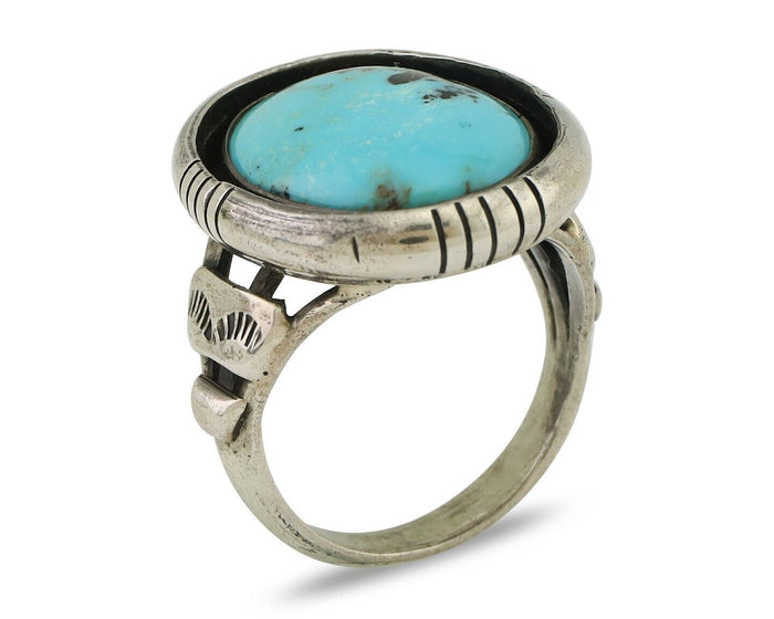 Navajo Ring 925 Silver Arizona Turquoise Signed M Montoya C.80's