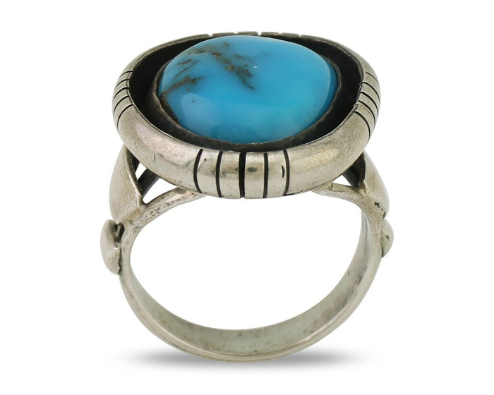 Navajo Ring 925 Silver Arizona Turquoise Signed M Montoya C.80's
