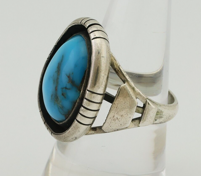 Navajo Ring 925 Silver Arizona Turquoise Signed M Montoya C.80's