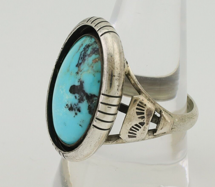 Navajo Ring 925 Silver Arizona Turquoise Signed M Montoya C.80's