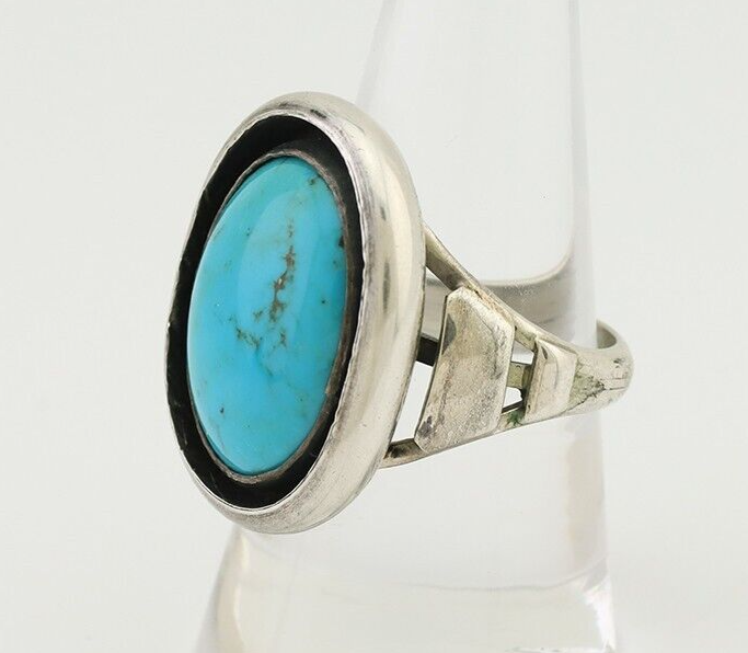 Navajo Ring 925 Silver Arizona Turquoise Signed M Montoya C.80's