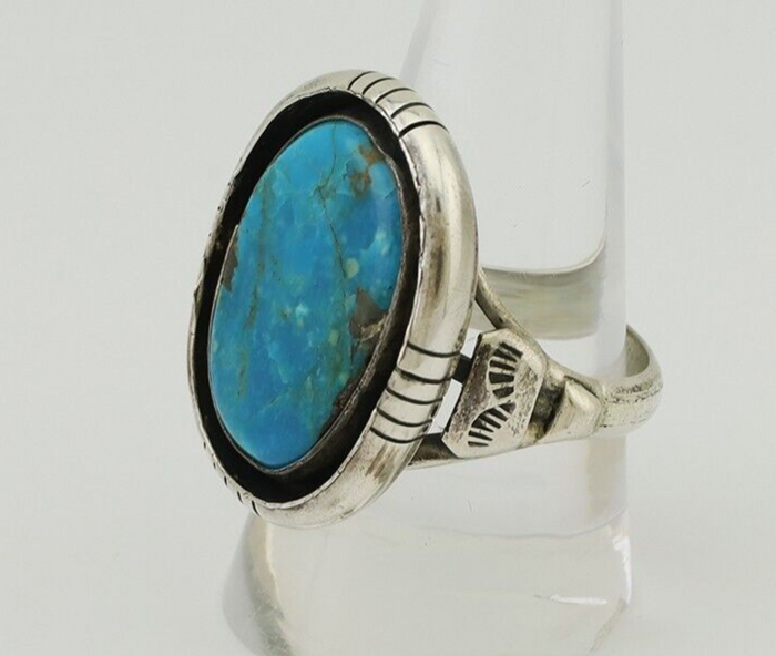 Navajo Ring 925 Silver Arizona Turquoise Signed M Montoya C.80's